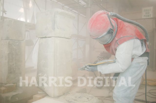 Phil using the JOS system to clean the column backing stones