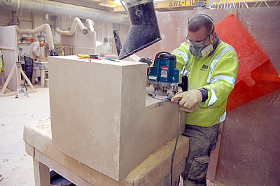 Bartosz using a router to work Gablet Apex stone